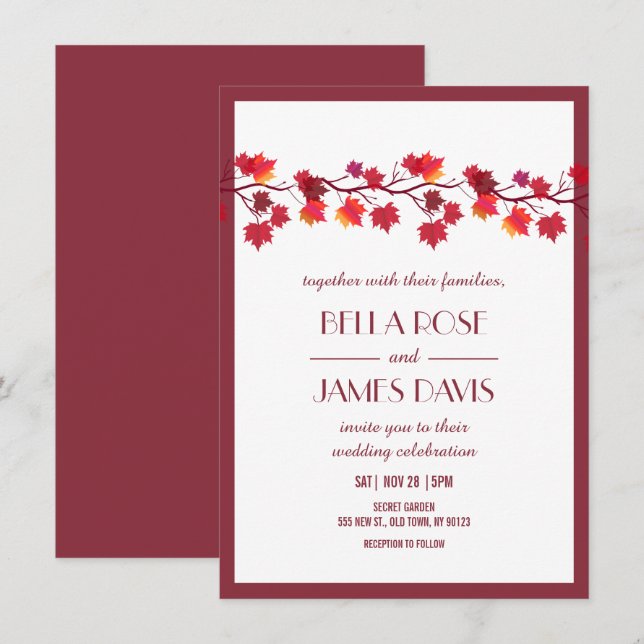 Élégant automne automne Faire-part de mariage Bour (Devant / Derrière)