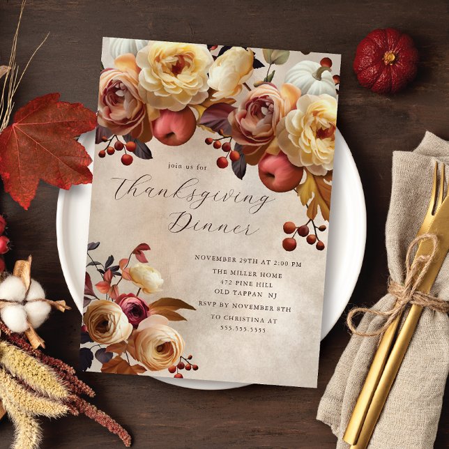 Élégant automne Floral Thanksgiving Invitation (Créateur téléchargé)