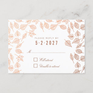 Elégant automne laisse le Mariage en cuivre carte
