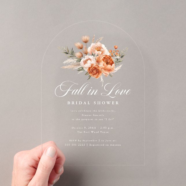 Elegant Autumn Fall In Love Bridal Shower Acryleinladungen (Insitu (Handheld))