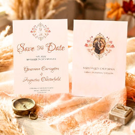 Elegant Autumn Leaves Engagement Photo Wedding  Save The Date