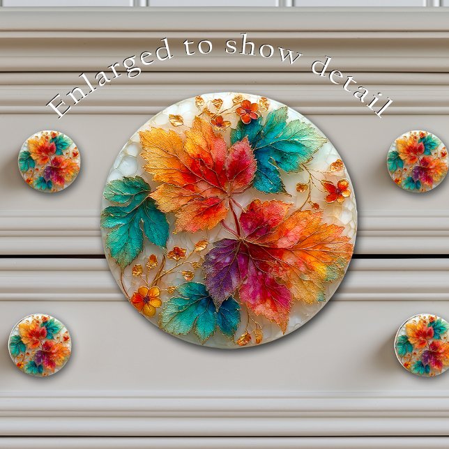 Elegant Autumn Maple Leaves Gold Accents Keramikknauf (Von Creator hochgeladen)