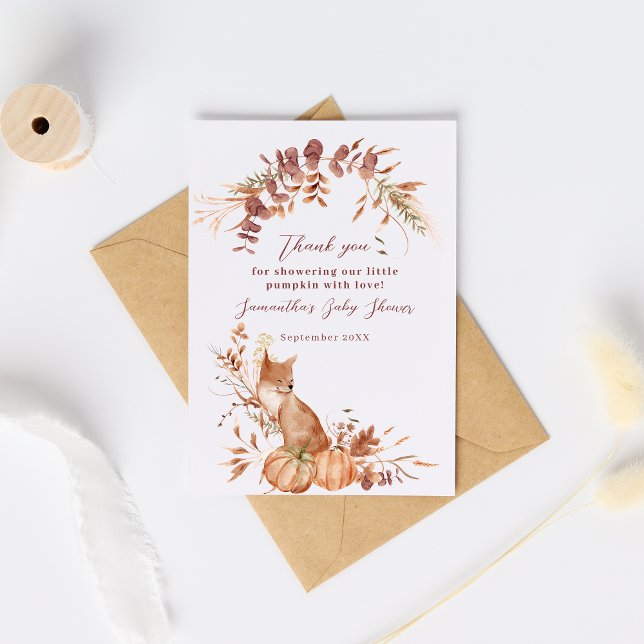 Elegant Autumn Terracotta Fox Pumpkin Baby Shower Dankeskarte (Von Creator hochgeladen)