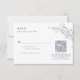 Elegant Azure Ivory Floral Wreath QR Code Wedding RSVP Karte