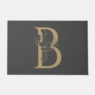 Elegant B Boho Floral Monogram Initial Gray Gold Fußmatte