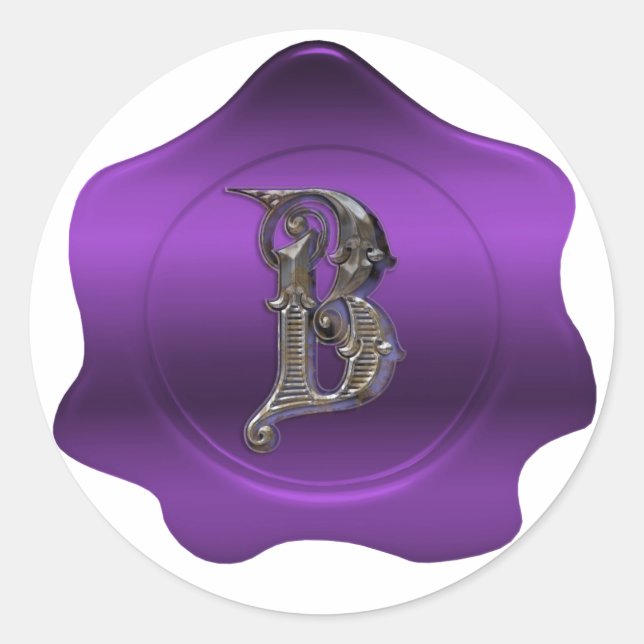 Elegant B Monogram Lila Wax Siegel Look Sticker (Vorderseite)