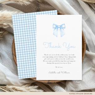 Elegant Baby Blue Bow Baby Shower Dankeskarte