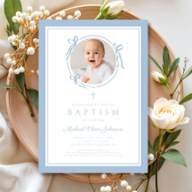 Elegant Baby Blue Bow Boy Photo Baptism