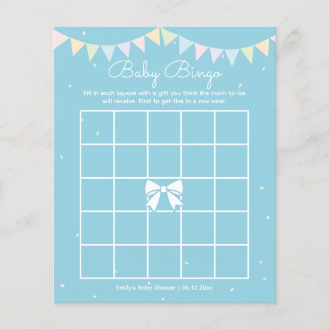 Elegant Baby Blue Boy Baby Shower Baby Bingo Game (Vorderseite)