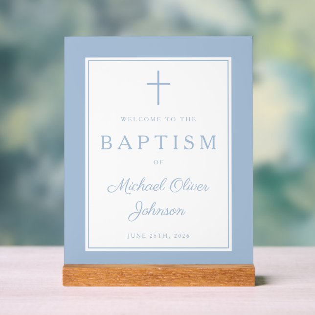 Elegant Baby Blue Cross Boy Baptism Welcome Acrylschild (Neutral)