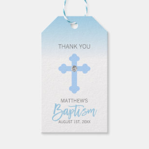 Elegant Baby Blue Cross DANK YOU Baptisboy Geschenkanhänger