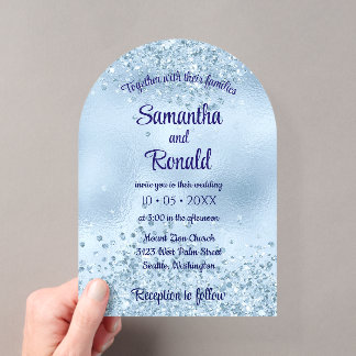 Elegant Baby Blue Glitter and Foil Wedding Acryleinladungen