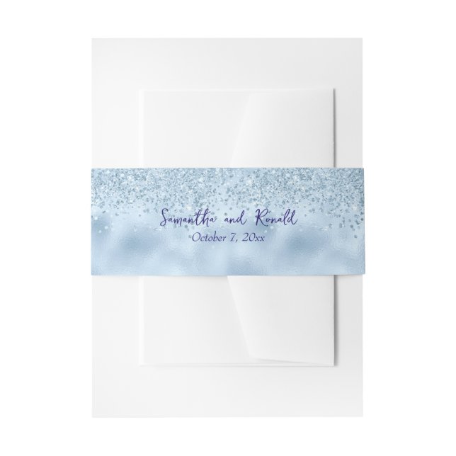 Elegant Baby Blue Glitzer and Foil Wedding Einladungsbanderole (Vorderseite Beispiel)