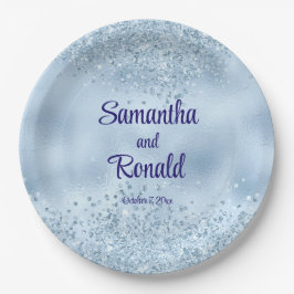 Elegant Baby Blue Glitzer and Foil Wedding Pappteller