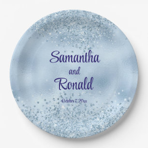 Elegant Baby Blue Glitzer and Foil Wedding Pappteller