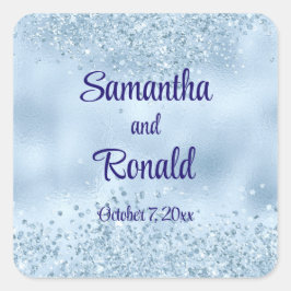 Elegant Baby Blue Glitzer and Foil Wedding Quadratischer Aufkleber