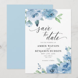 Elegant Baby Blue Light Boho Floral Save the Date Einladung
