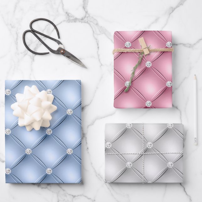 Elegant Baby Blue, Pink & White Diamond getupft Geschenkpapier Set (Vorderseite)