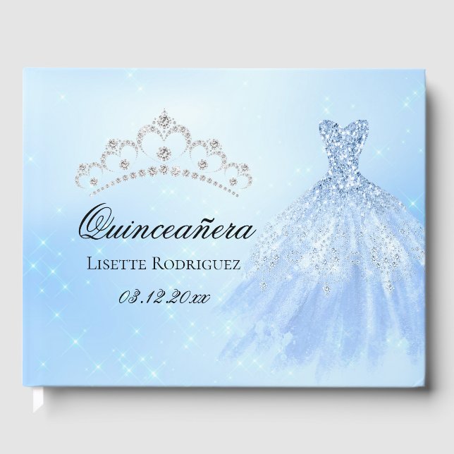 Elegant Baby Blue Quinceanera Gästebuch (Vorderseite)