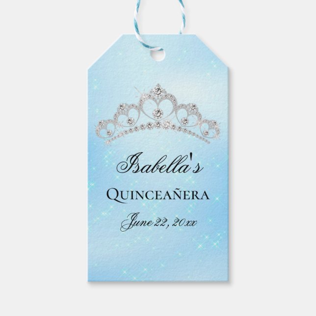 Elegant Baby Blue Quinceanera Geschenkanhänger (Vorderseite)
