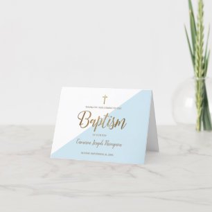 Elegant Baby Boy Blue Baptisc Gold Vielen Dank Dankeskarte