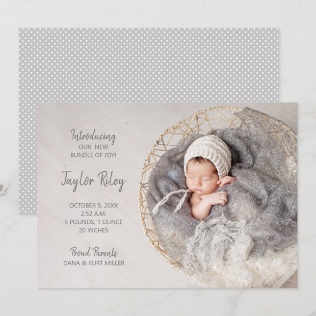 Elegant Baby Foto Birth Ankündigung (Vorne/Hinten)