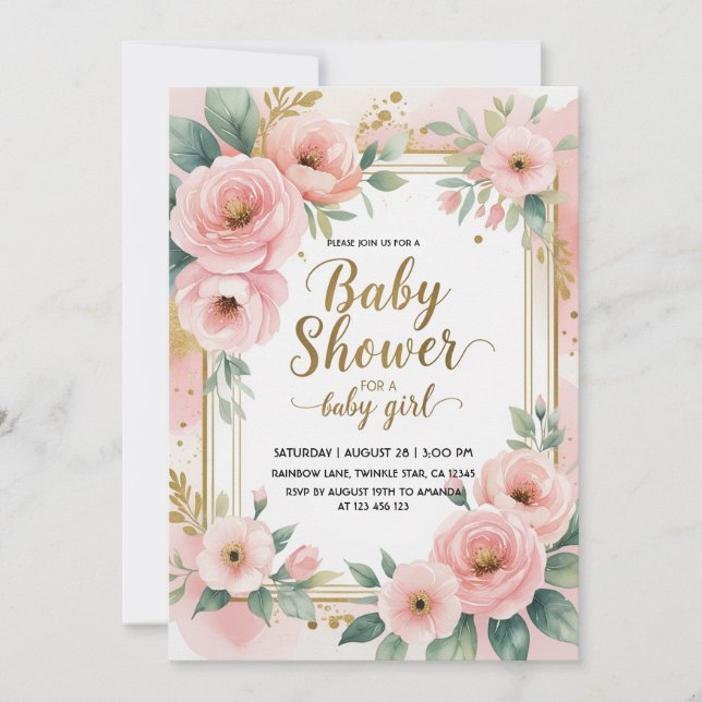 Elegant Baby Girl Shower Einladung (Vorderseite)