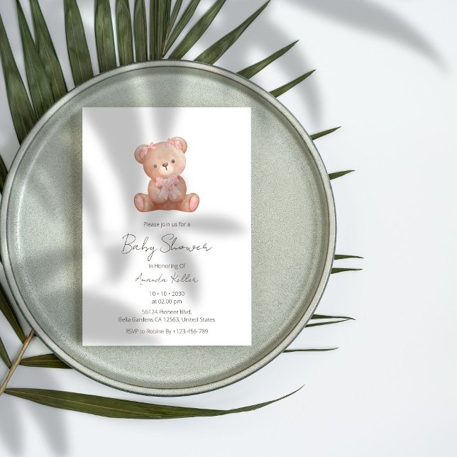 Elegant Baby Girl Teddy Bear Baby Shower Einladung (Von Creator hochgeladen)