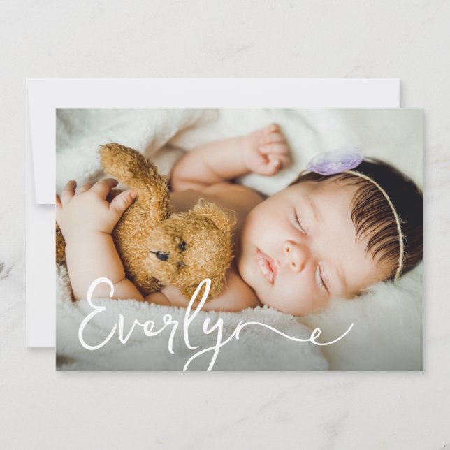 Elegant Baby Mädchenname Custom Foto Birth Dankeskarte (Vorderseite)