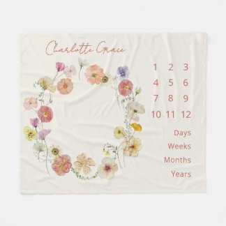 Elegant Baby Milestone Blumenstrauß Wasserfarbe Fleecedecke