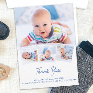 Elegant Baby Personalisiert 4 Foto Collage Neugebo Dankeskarte