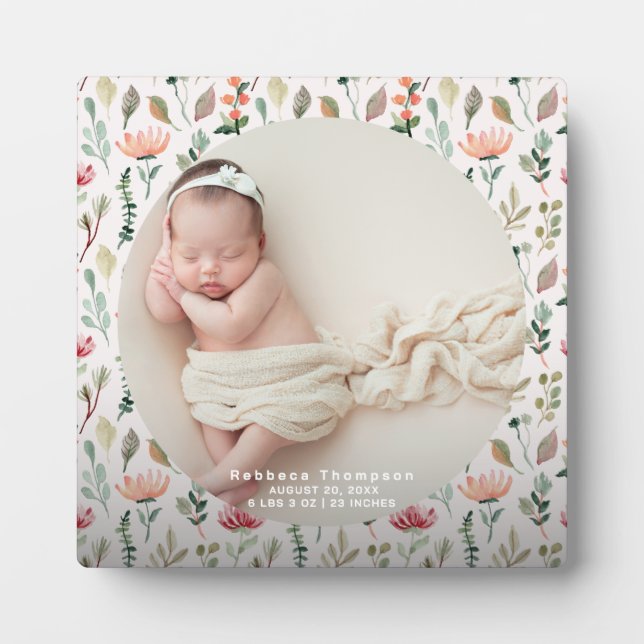 Elegant Baby Photo Birth Announcement Keepsake  Fotoplatte (Vorderseite)