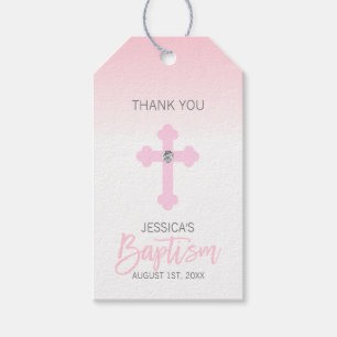 Elegant Baby Pink Cross DANK YOU BaptisGirl Geschenkanhänger