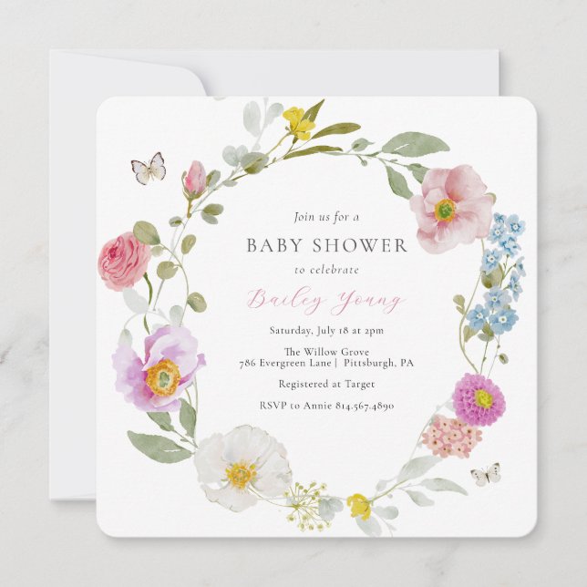 Elégant Baby shower à papillon floral Invitation (Devant)