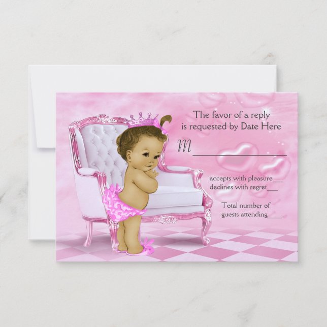 Elégant Baby shower afro-américain rose RSVP (Devant)