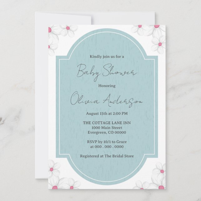 Elégant Baby shower bleu Invitation (Devant)