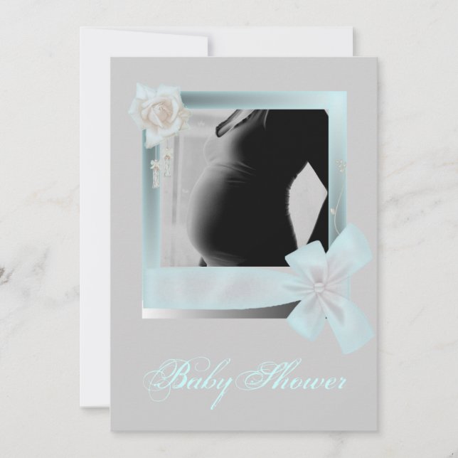 Elégant Baby shower bleu Photo Invitation (Devant)