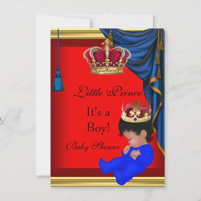 Elegant Baby Shower Boy Blue Red Little Prince 2 Einladung (Vorderseite)