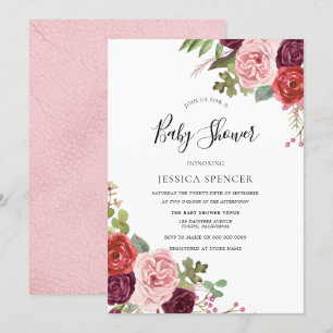Élégant Baby shower Burgundy Blush Invitation