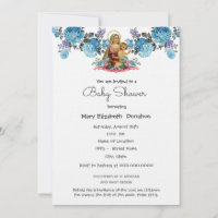 Élégant Baby shower catholique Bleu Invitation