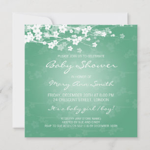 Elegant Baby Shower Cherry Blossom Mint Einladung