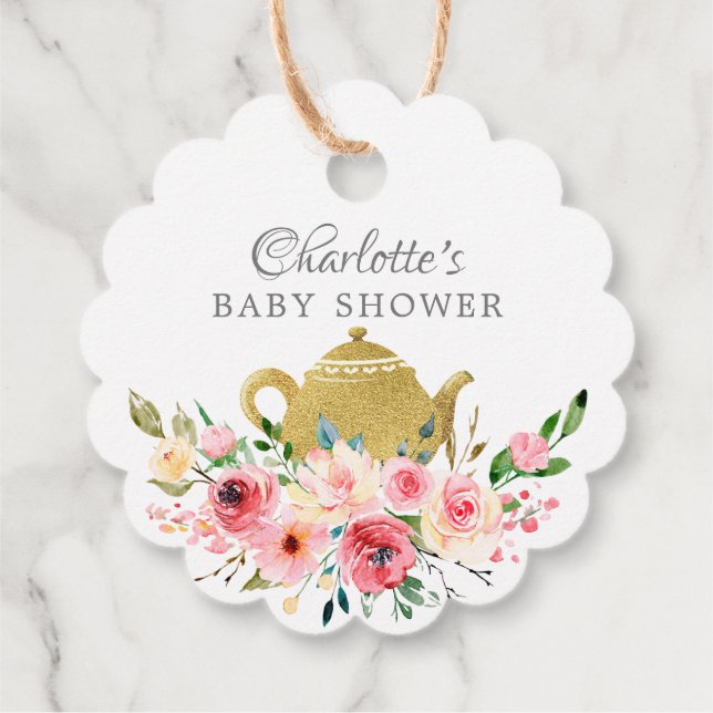 Élégant Baby shower de thé Favoriser étiquette cad (Dos)