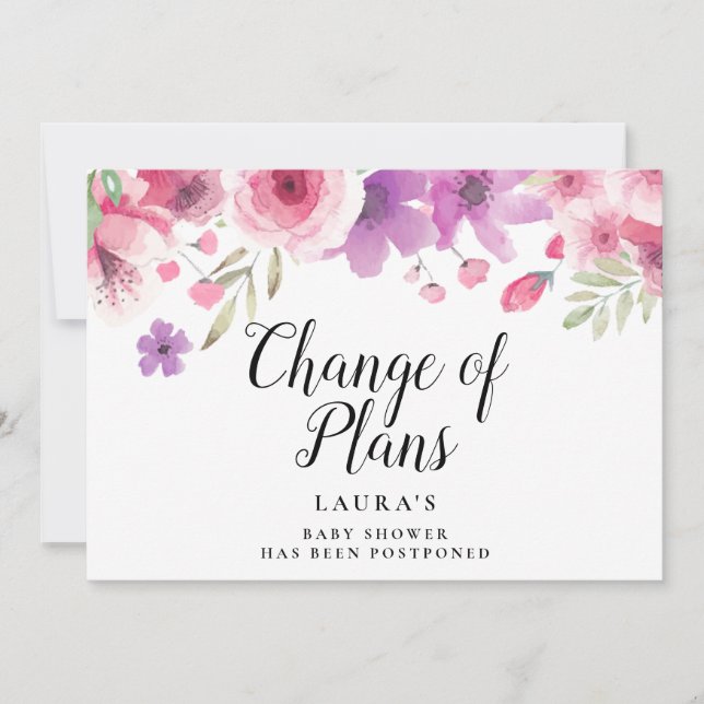 Elegant Baby Shower Floral Änderung der Pläne Einladung (Vorderseite)