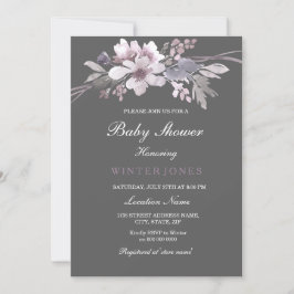 Élégant Baby shower floral gris hiver Invitation