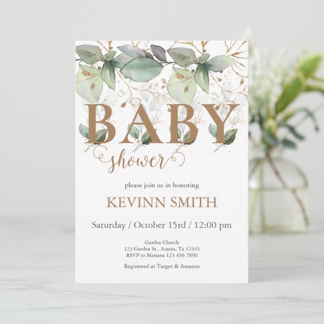 Elégant Baby shower Floral Invitation garçon (Debout devant)