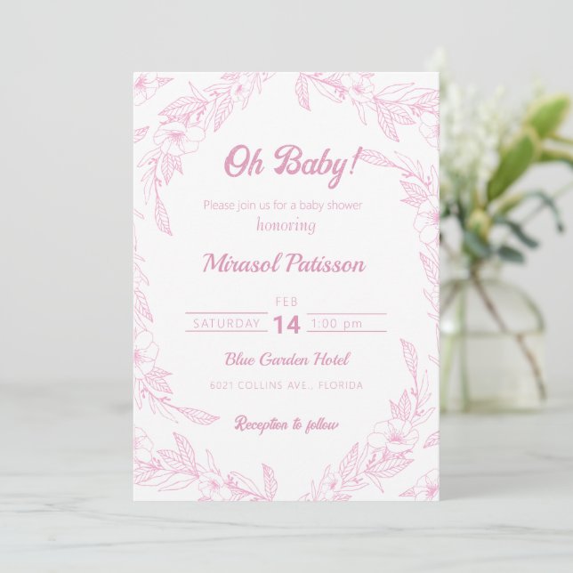 Elégant Baby shower floral rose pâle Invitation (Debout devant)