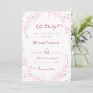 Elégant Baby shower floral rose pâle Invitation