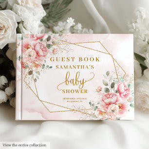 Elégant baby shower floral rose vif livre d'or