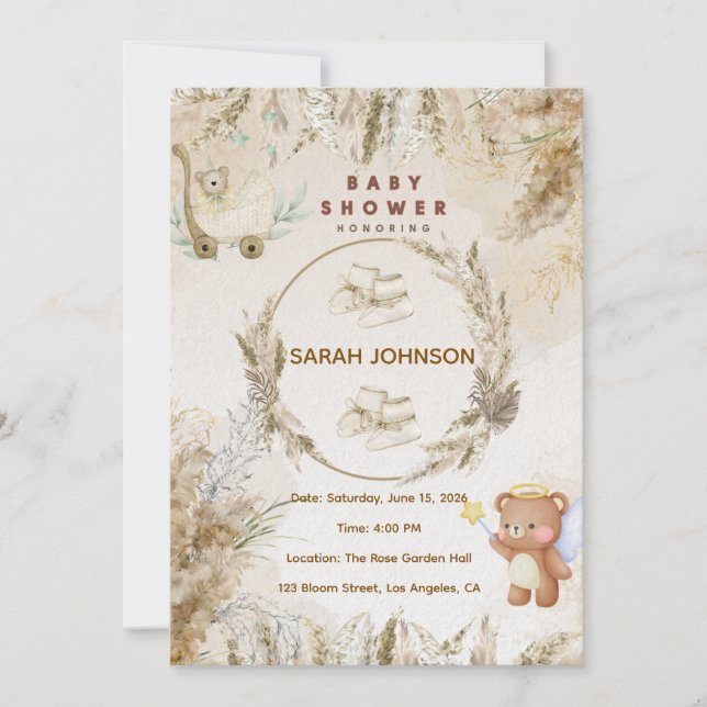 Elegant Baby Shower Invitation | Pink Floral (Devant)