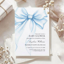 Elegant Baby Shower Invitation with a Blue Bow.  Einladung